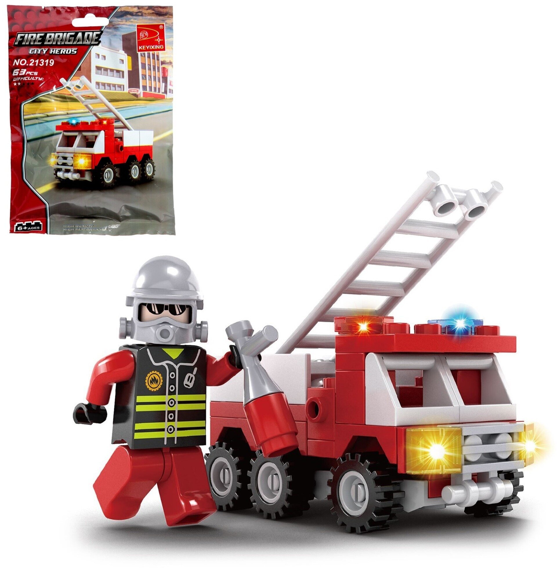 Конструктор "Пожарная машина", 63 детали, совместим с LEGO, для детей и малышей