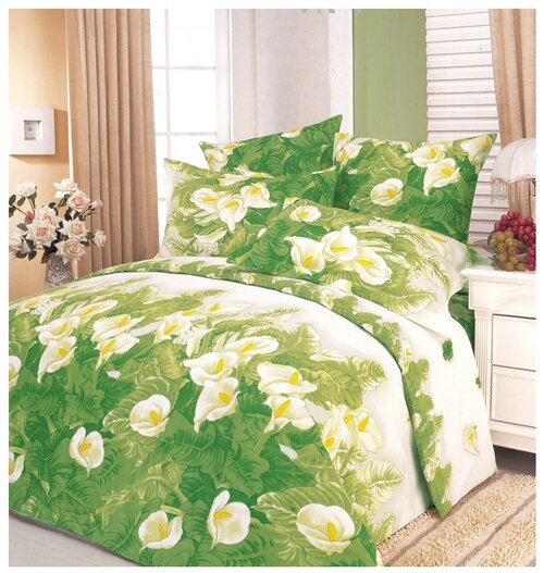 Комплект постельного белья СайлиД A-34, 1.5-спальное, поплин, зеленый