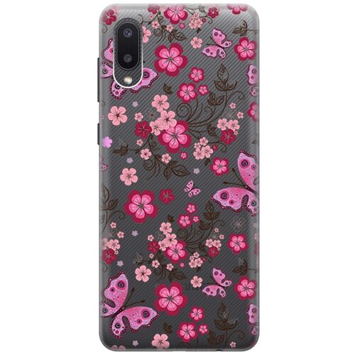 фото Ультратонкий силиконовый чехол-накладка clearview для samsung galaxy a02 с 3d принтом "butterflies and flowers" gosso