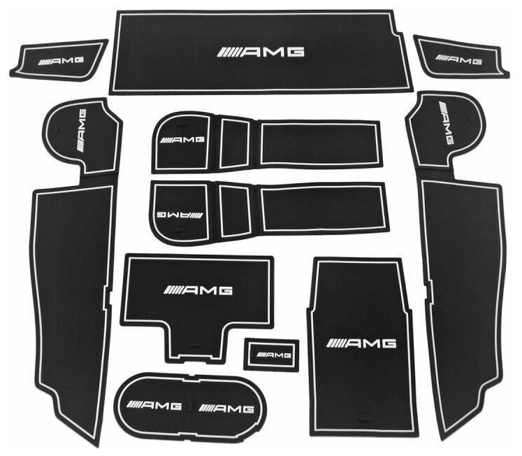 Коврики в подстаканники и в дверные ниши Mercedes-Benz A-klasse (2018+) (белая окантовка)