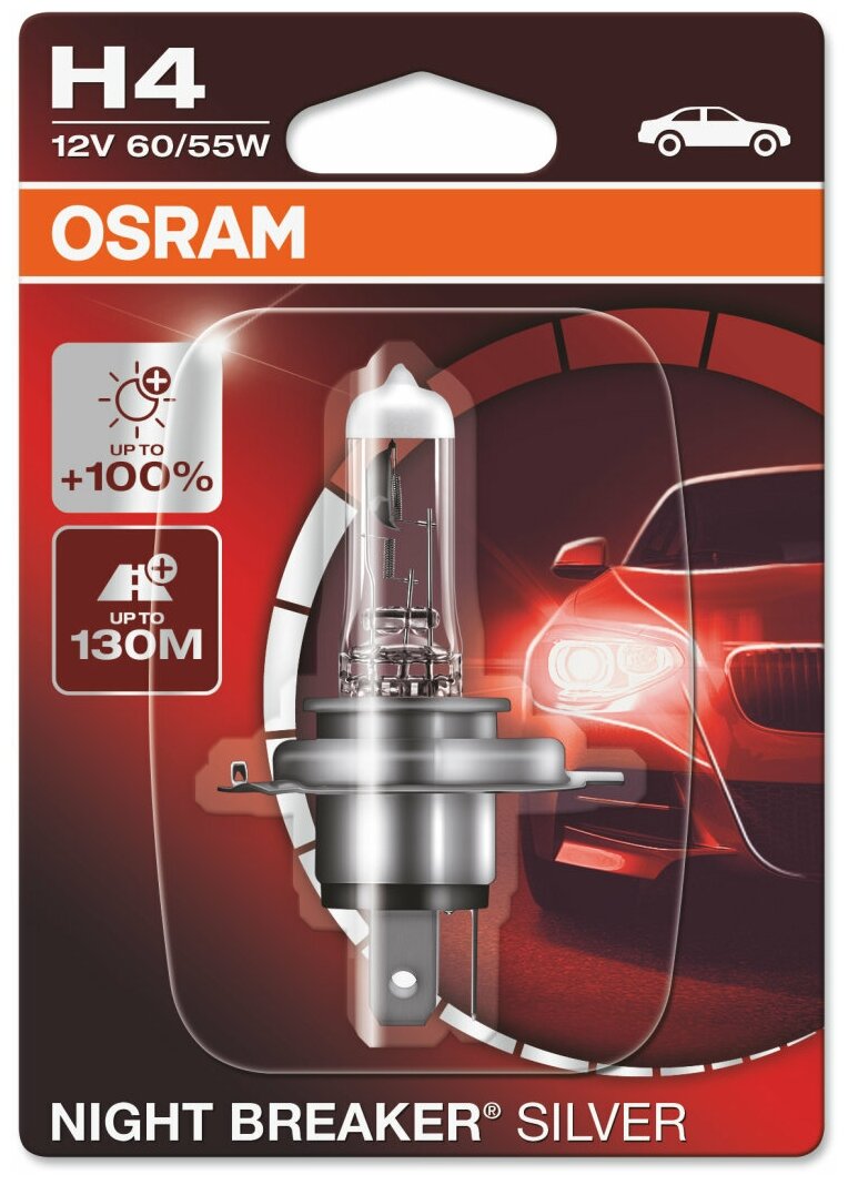 Лампа автомобильная галогенная OSRAM , H4, 12В, 1шт - фото №2