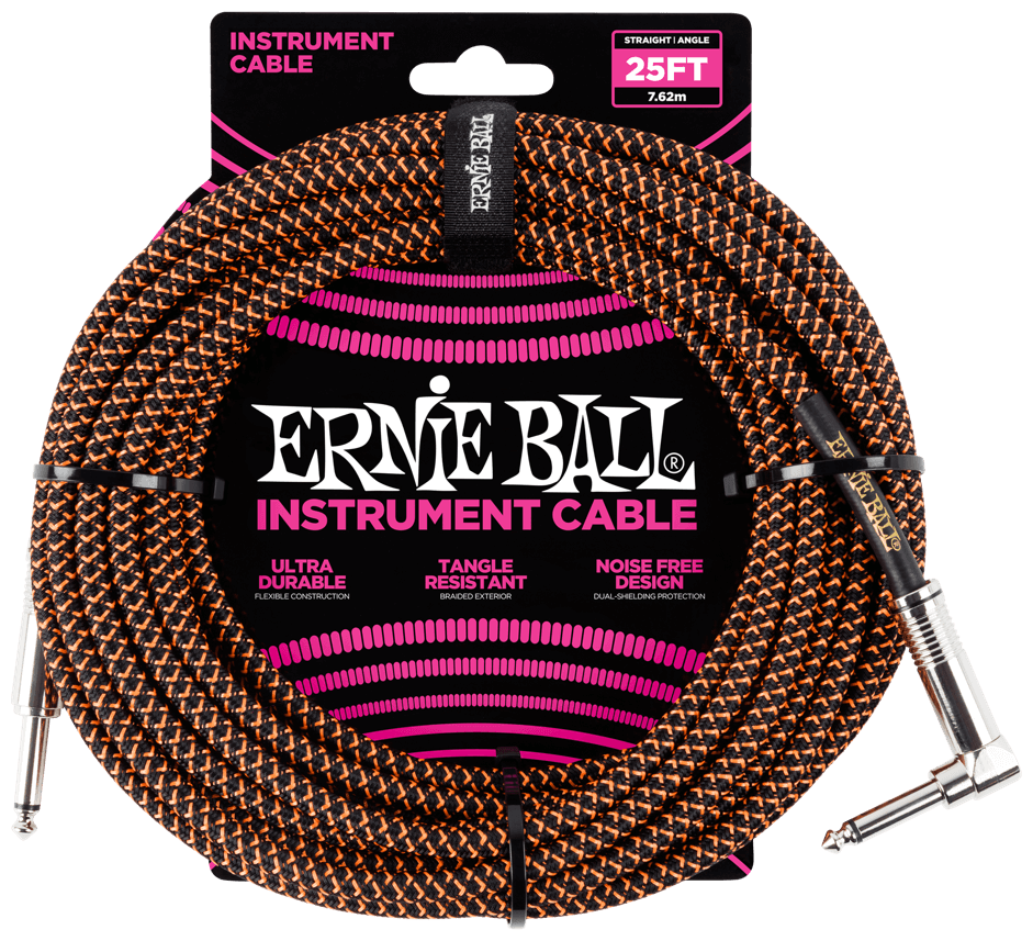 Ernie Ball 6064 кабель инструментальный прямой / угловой джеки 762 м цвет чёрный с оранжевым