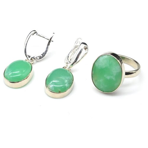 Комплект бижутерии Радуга Камня: серьги, колье, хризопраз, размер кольца 16.5, зеленый