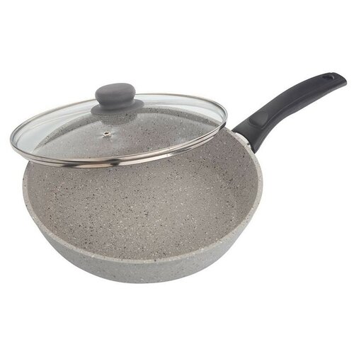фото Сковорода маруся мрамор 9824с, 24 см, с крышкой, серый