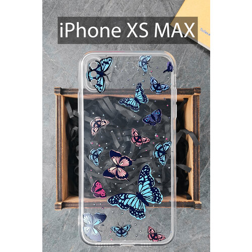 Силиконовый чехол Бабочки для iPhone XS MAX прозрачный / Айфон XС макс силиконовый чехол сакура для iphone xs max прозрачный айфон xс макс