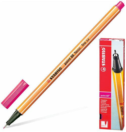 STABILO Ручка капиллярная stabilo point 88 , неоновая розовая, корпус оранжевый, линия письма 0,4 мм, 88/056, 10 шт.
