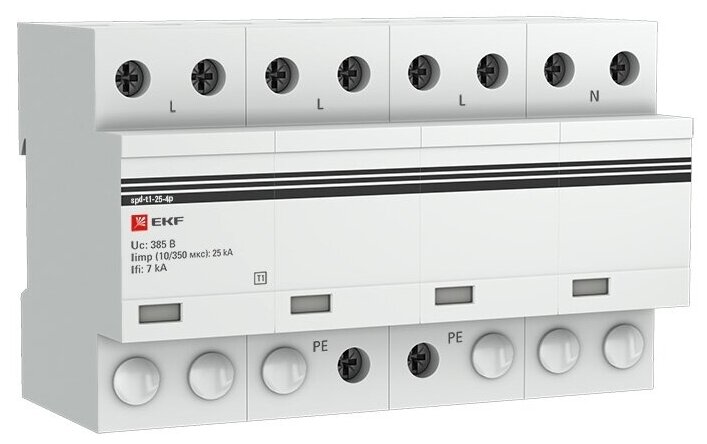 Устройство защиты от импульсных перенапряжений Тип 1 Iimp 25kA (10/350μs) 4P EKF spd-t1-25-4p
