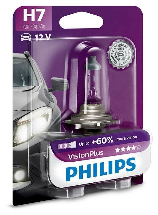 Лампа h7 12972 vision plus 12v 55w px26d (блистер 1 шт.) Philips 12972VPB1