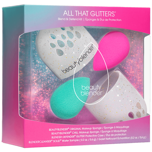 фото Набор аксессуаров beautyblender all that glitters для лица, для очищения кистей и спонжей розовый/голубой/белый