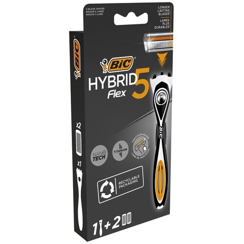 Многоразовый бритвенный станок BIC Flex 5 Hybrid, черный.., 2 шт. бритвенный станок boker rasierhobel zahnkamm 04bo171