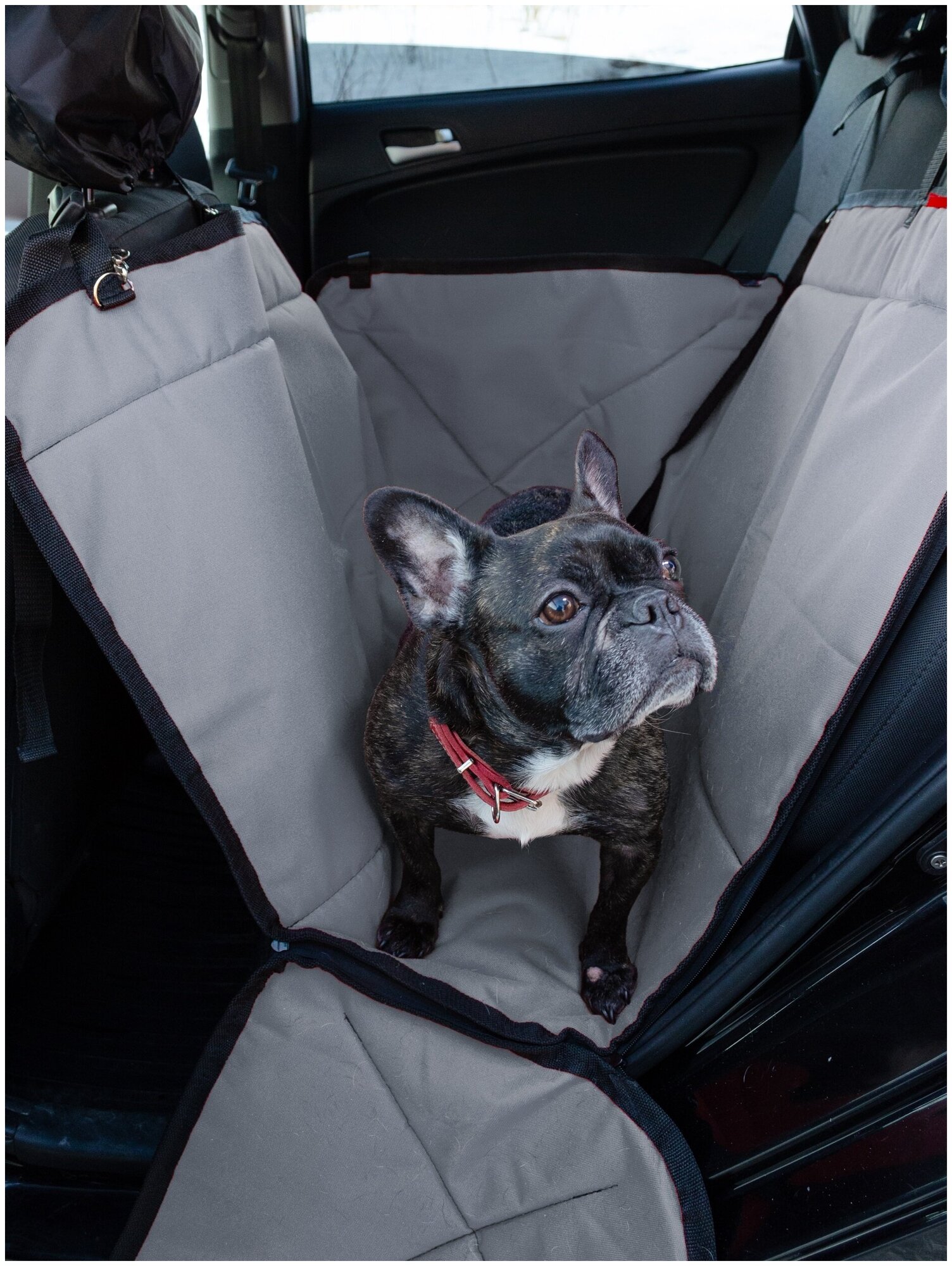 77044 Автогамак для перевозки собак в салоне автомобиля на 2/3 сидения на молниях, черный