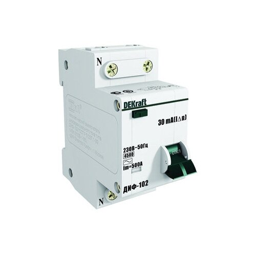 Дифференциальный автоматический выключатель ДИФ102 1 полюс + N, 20А, Тип AC, х-ка C, 30мА. 16004DEK DEKraft
