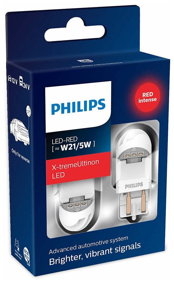 Комплект ламп светодиодные (w21/5w) 12v x-tremeultinon led gen2, красные, 2шт Philips 11066XURX2