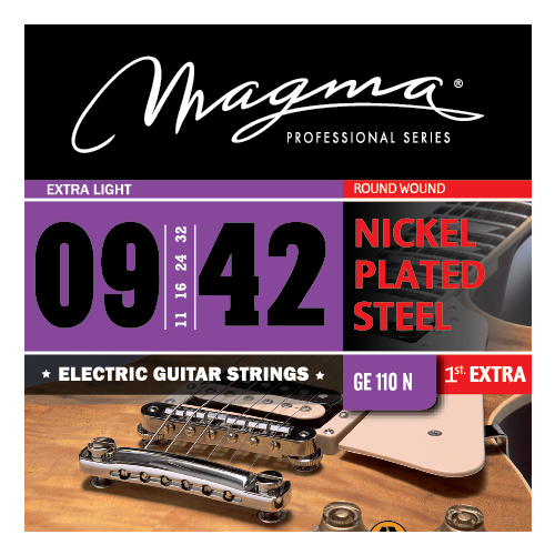 Струны для электрогитары Magma Strings GE110N, Серия: Nickel Plated Steel, Калибр: 9-11-16-24-32-42, Обмотка: круглая, никелированая сталь
