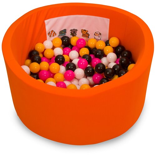 фото Сухой игровой бассейн “веселый зоопарк” оранжевый 40см. с 200 шарами в комплекте: белый, розовый, черный, желтый hotenok