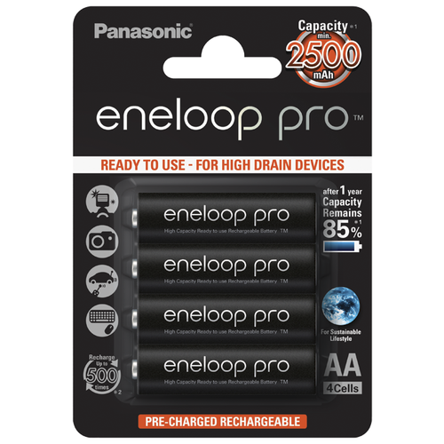 Аккумулятор Ni-Mh 2500 мА·ч 1.2 В Panasonic eneloop pro AA, в упаковке: 4 шт. аккумулятор eneloop panasonic lr6 aa 1900 mah r2u уп 8 шт