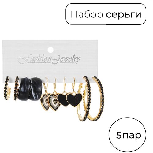 Комплект серег , черный, золотой