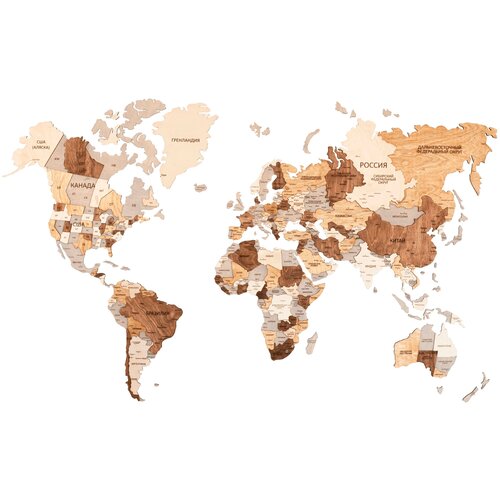 Карта мира из дерева на стену / Деревянная карта мира на стену интерьерная, 100х60см, Русский язык (гравировка стран, столиц, штатов)