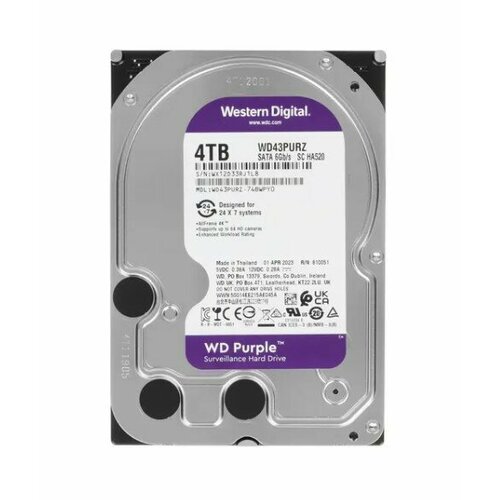 4 ТБ Внутренний жесткий диск Western Digital Purple 3.5 5400 (WD43PURZ) ssd накопитель western digital green 480 gb sata iii wds480g3g0a