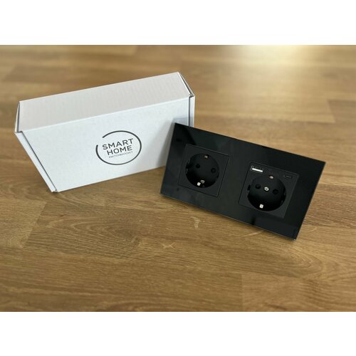 Двойная черная розетка с USB и Type-C портами