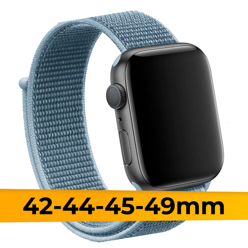 Нейлоновый ремешок для Apple Watch 1-9, SE, Ultra, 42-44-45-49 mm / Эластичный тканевый браслет для Эпл Вотч 1-9, СE, Ультра / Синий нейлоновый ремешок для apple watch 1 9 se ultra 42 44 45 49 mm эластичный тканевый браслет для эпл вотч 1 9 сe ультра бледно оранжевый