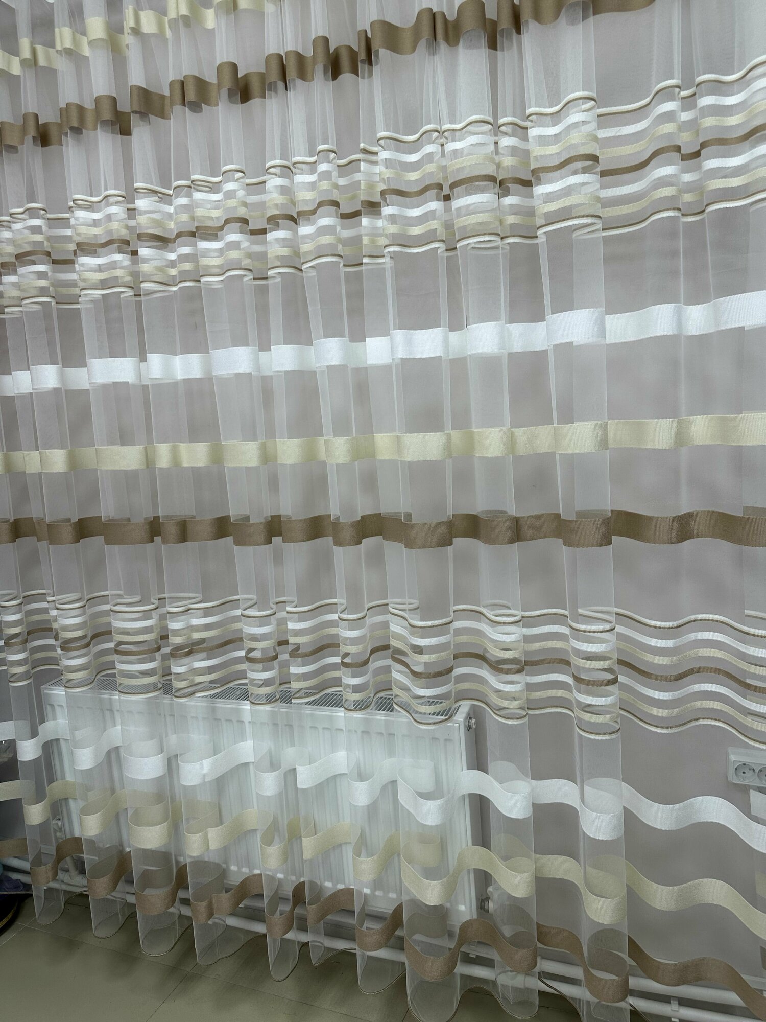 Тюль Сетка Полоски 00039 бежевые 500*280