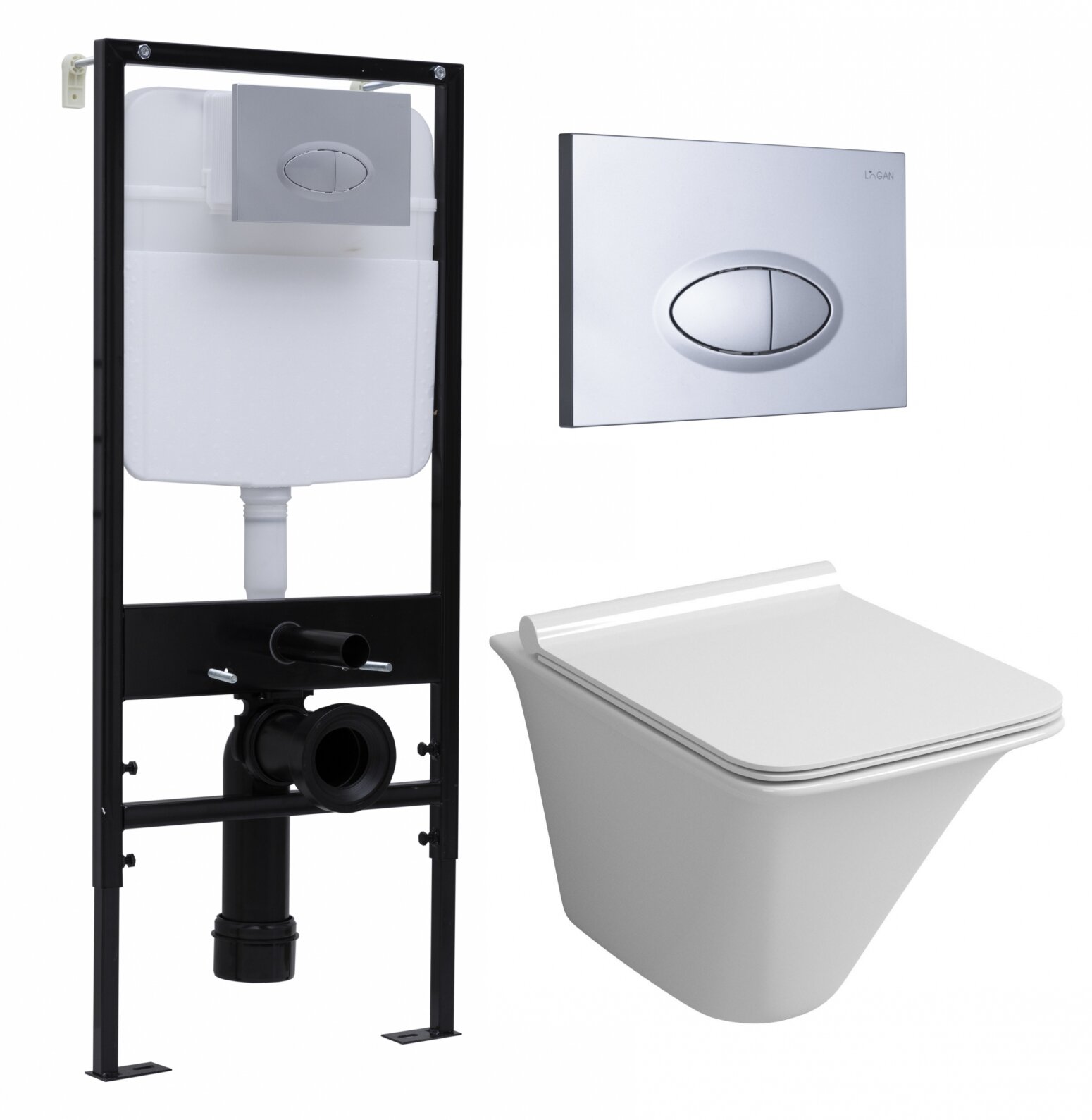 Комплект 3 в 1 инсталляция Logan H1067-1170 297674 + Унитаз подвесной Grossman GR-4413S + кнопка хром матовый