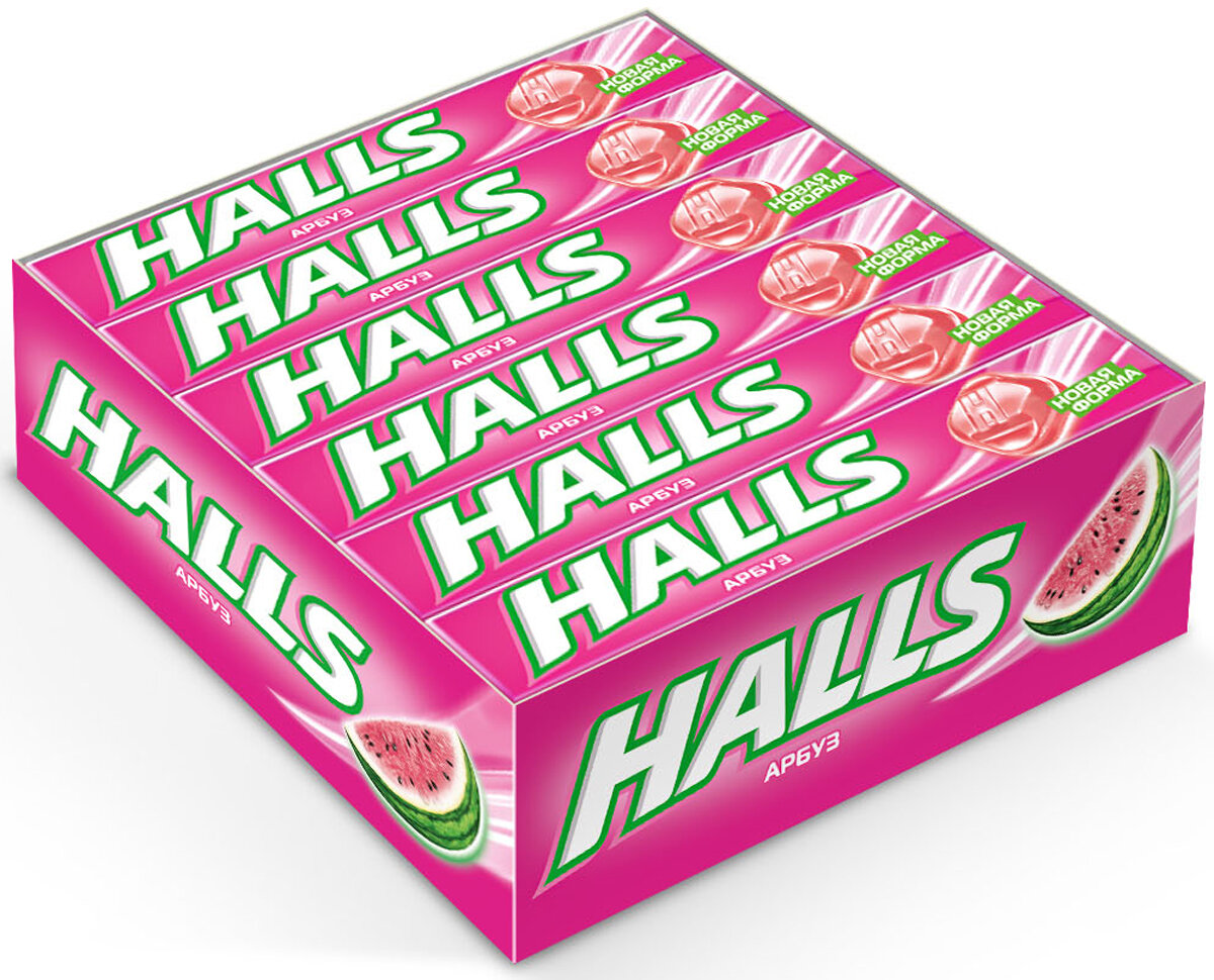 Halls карамель леденцовая со вкусом арбуза, 12 пачек по 25 г