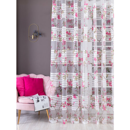 Тюль Сакура розовая бренд Kanna на шторной ленте 250-400 2125₽