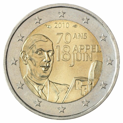 Франция 2 евро 2010 Шарль де Голль клуб нумизмат монета 200 франков чада 1970 года серебро шарль де голль