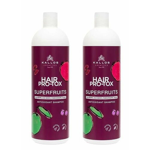 Kallos Шампунь для волос Pro-Tox Superfruit, 1000 мл, 2 шт