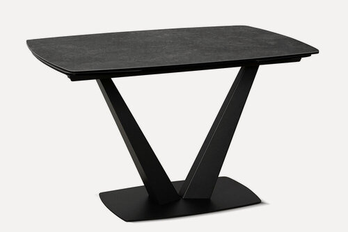 Изображение товара Стол обеденный керамический прямоугольный раздвижной на одной ноге Chalet 120 Carbon на металлокаркасе, столешница керамика, 120(180)х85 см (черный)