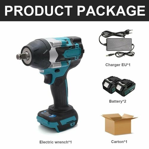 Ударный гайковерт бесщеточный аккумуляторный 12 дюйма 700N Подходит для 18-вольтовой батареи Makita Поставляется с двумя аккумуляторами и зарядным устройством 5840₽