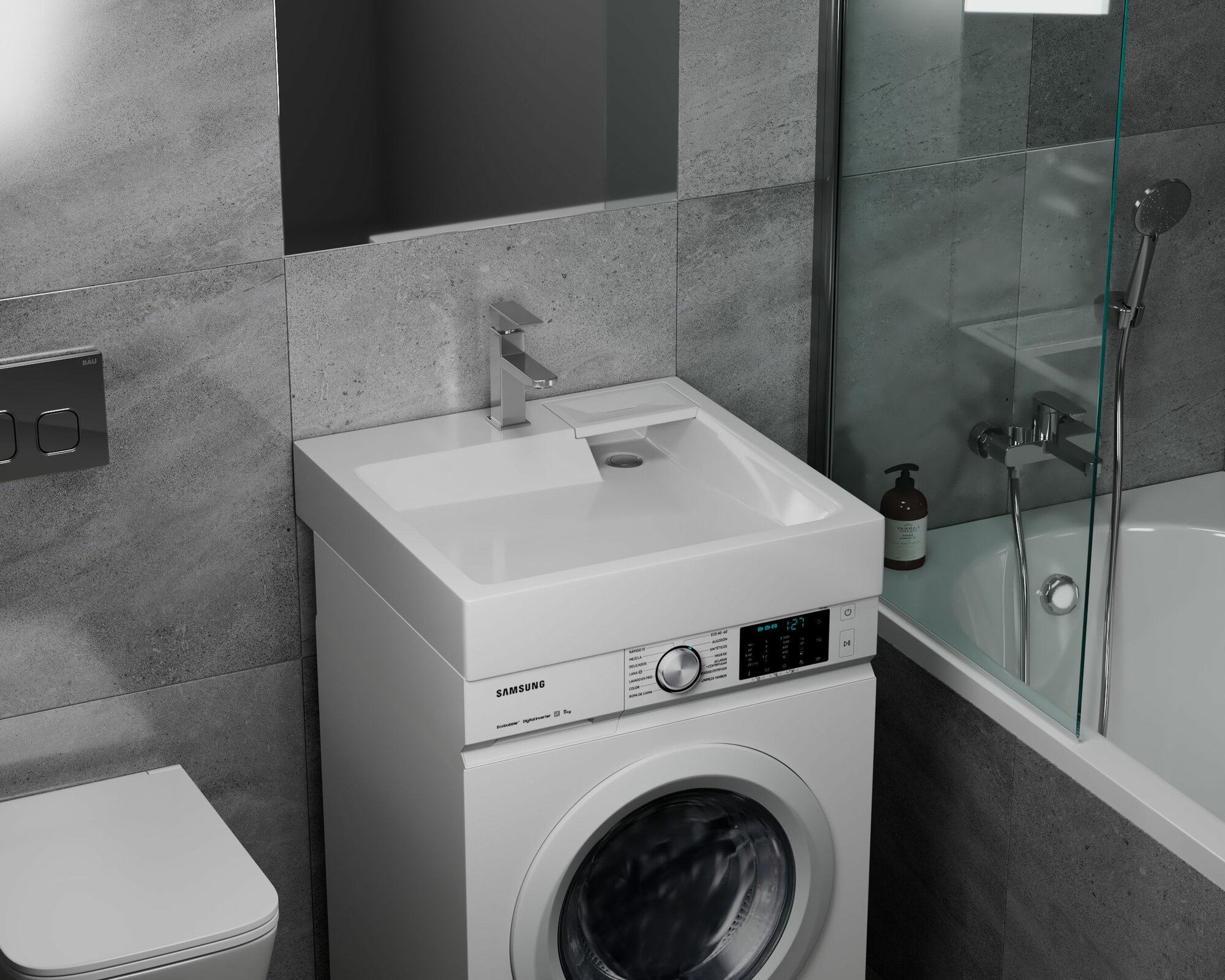 Схематичное изображение монтажа и подключения раковины над техникой