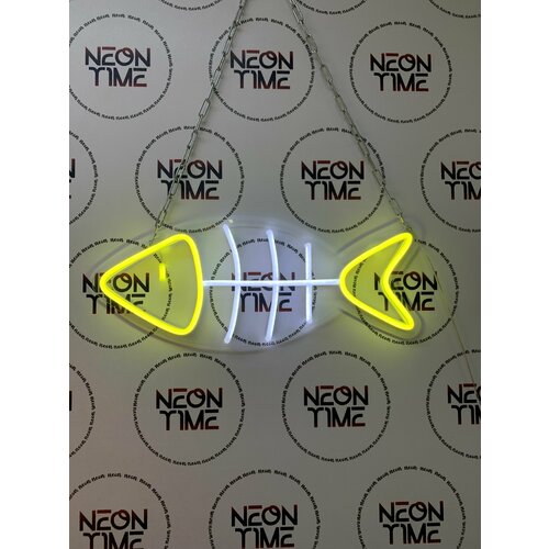 Неоновая вывеска рыбка на окно в бар, 50х20см.