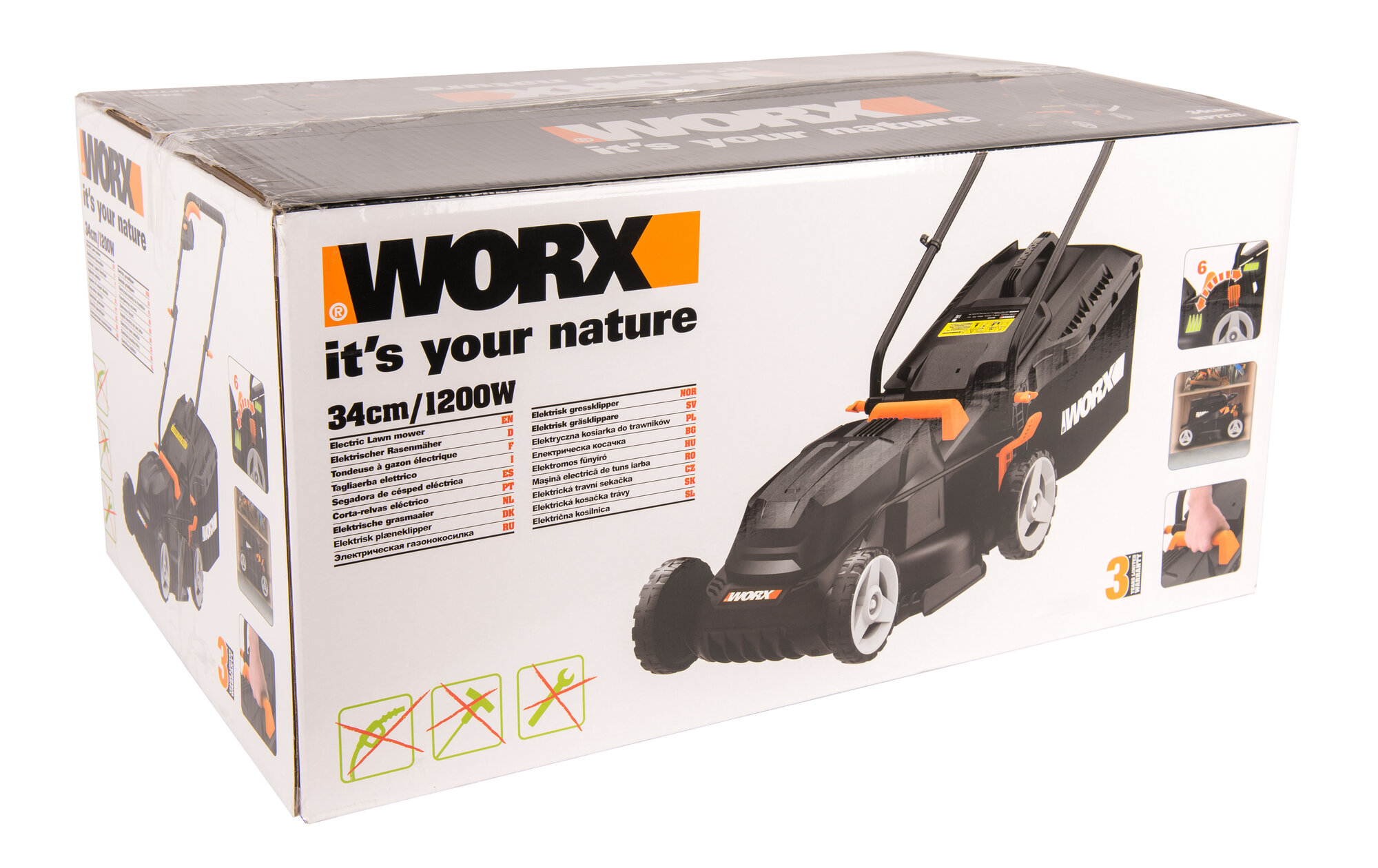 фото Газонокосилка WORX WG713, электрическая, 120 Вт, 34см