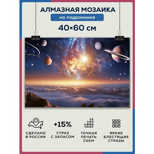 фото Алмазная мозаика 40x60 космос планеты на подрамнике diamond canvas