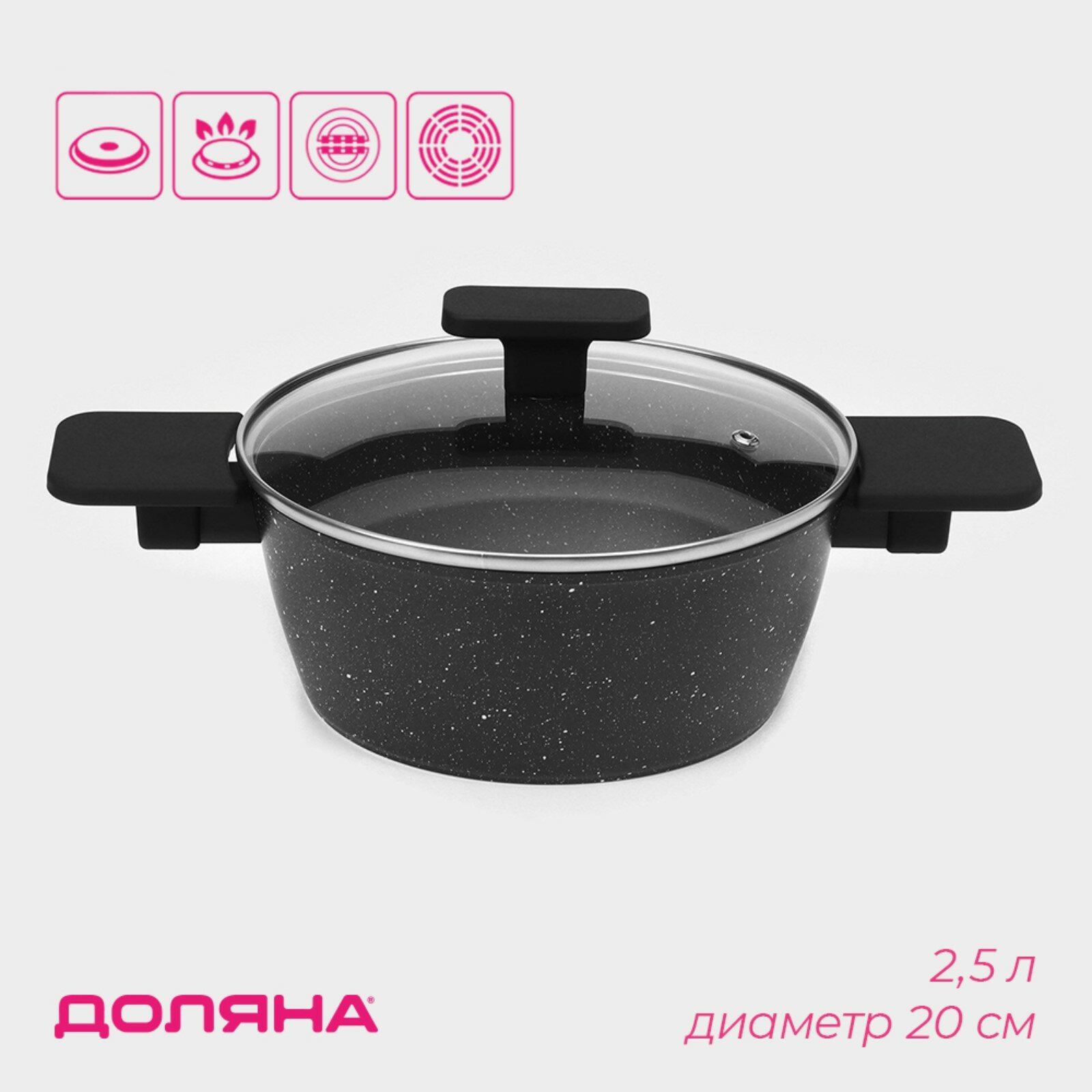 фото Кастрюля Доляна "Первый дом" с крышкой 2.5 л индукция цвет черный