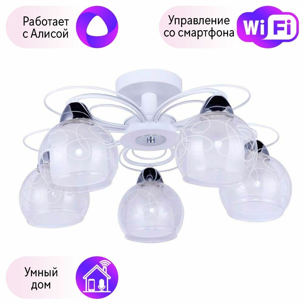 Потолочная люстра Arte Lamp с поддержкой Алиса A7585PL-5WH-A - фото №1