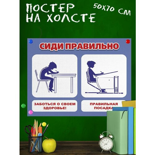 Обучающий постер-плакат для школы Сиди правильно ровная осанка ребенка 50х70 см
