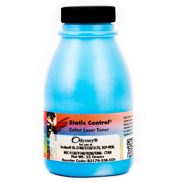 Тонер для BROTHER HL-3140CW, HL-3170CDW, DCP-9020CDW, MFC-9330CDW (TN-245C) STATIC CONTROL (Cyan, 2200 стр, банка)