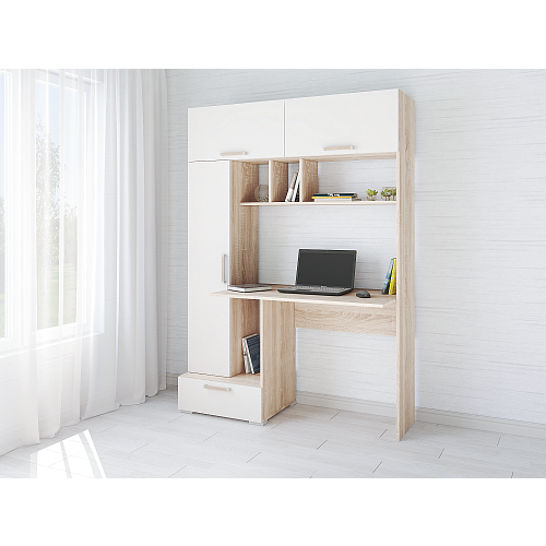 Стол компьютерный Квартет-11, дуб сонома/белый