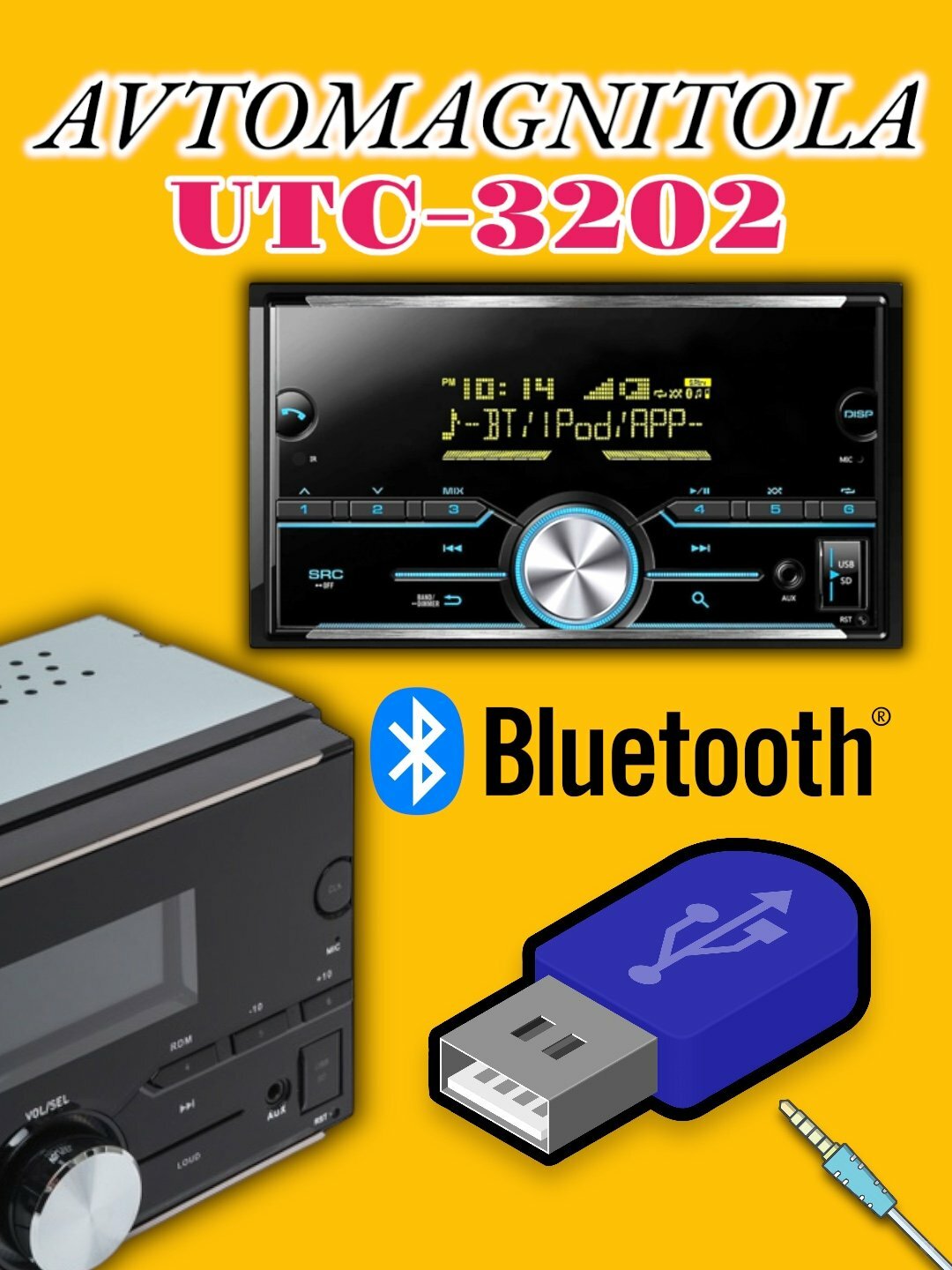 Автомобильная магнитола UTC 3202 2-DIN подходит для Cobalt Spark Nexia -2-3 Gentra Lacetti