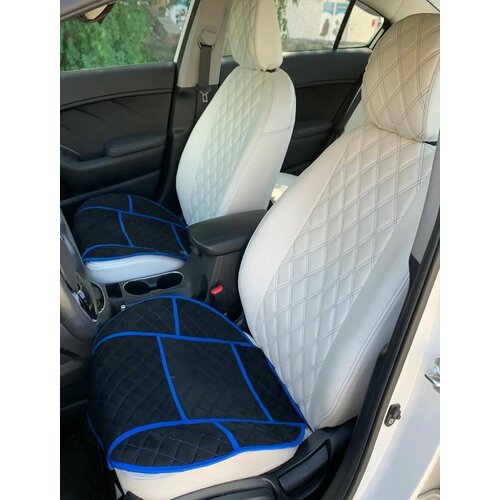 Накидка на сиденье автомобиля , Алькантара, Ромб, черный с синей строчкой