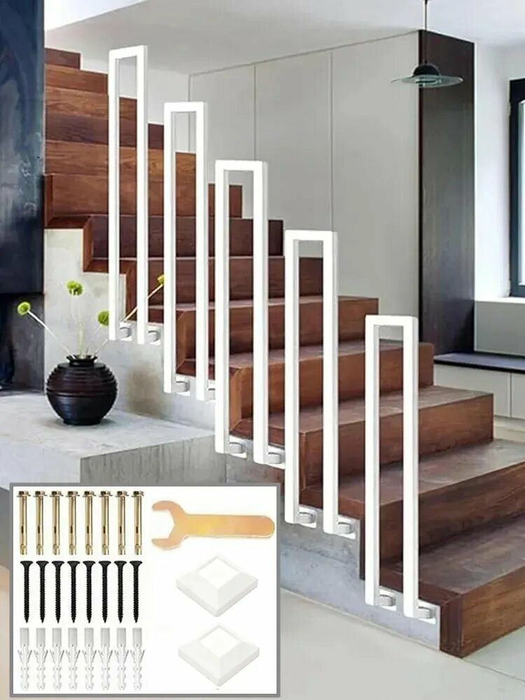 Металлический поручень для лестницы боковой подходит для внутренних чердачных помещений и наружных лестниц строительных проектов с крепежом черный/белый 65cm-120 см