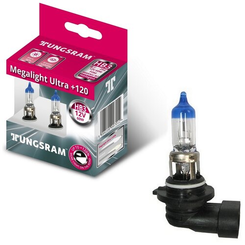 фото Лампы tungsram "megalight ultra +120", hb3, +120%, 12v, 60w, p20d, 3200k, комплект 2 шт.