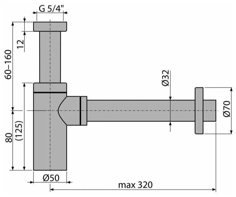Сифон Grocenberg GB210, латунь, хромированный, для раковины, трубный — фото 1