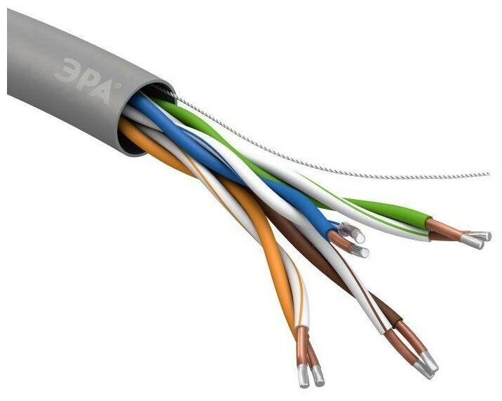 Кабель витая пара U/UTP кат.5E 4х2х24AWG solid CCA PVC Simple сер. (м) Эра Б0044434