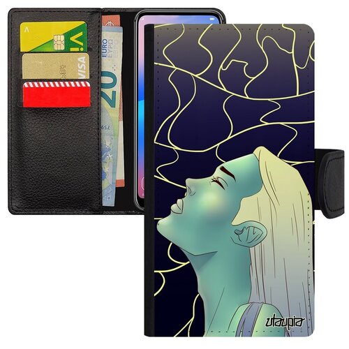 фото Ударопрочный чехол-книжка на телефон // xiaomi mi 8 // "надежда" манга предвкушение, utaupia, синий