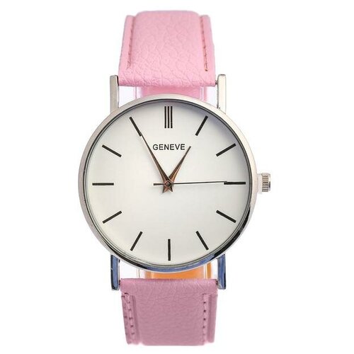 фото Часы наручные, d:4см хром, розовый ремешок 20 мм noname